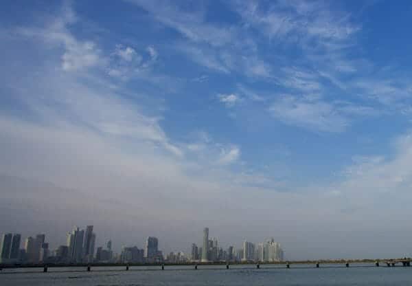 Panorama view of Panama City under blue sky
